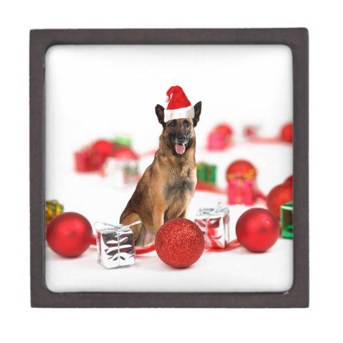 German Shepherd dog w Christmas Gifts Santa Hat Gift Box