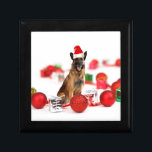 German Shepherd dog w Christmas Gifts Santa Hat Keepsake Box<br><div class="desc">A cute German Shepherd dog sitting with Christmas ornaments and gifts wearing Santa hat. A perfect way to celebrate Christmas!</div>