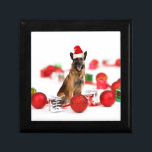 German Shepherd dog w Christmas Gifts Santa Hat Keepsake Box<br><div class="desc">A cute German Shepherd dog sitting with Christmas ornaments and gifts wearing Santa hat. A perfect way to celebrate Christmas!</div>
