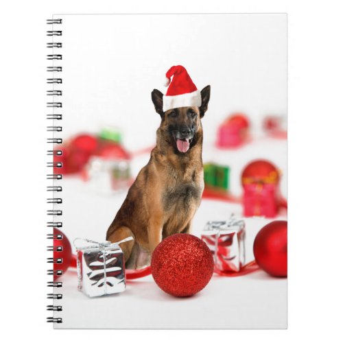 German Shepherd dog w Christmas Gifts Santa Hat Notebook