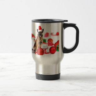 German Shepherd dog w Christmas Gifts Santa Hat Travel Mug