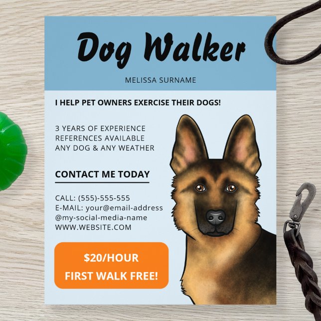 German Shepherd Dog Walker Dog Walking Pet Service Flyer