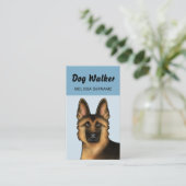 German Shepherd Dog Walker Pet Service Blue Business Card (Standing Front)