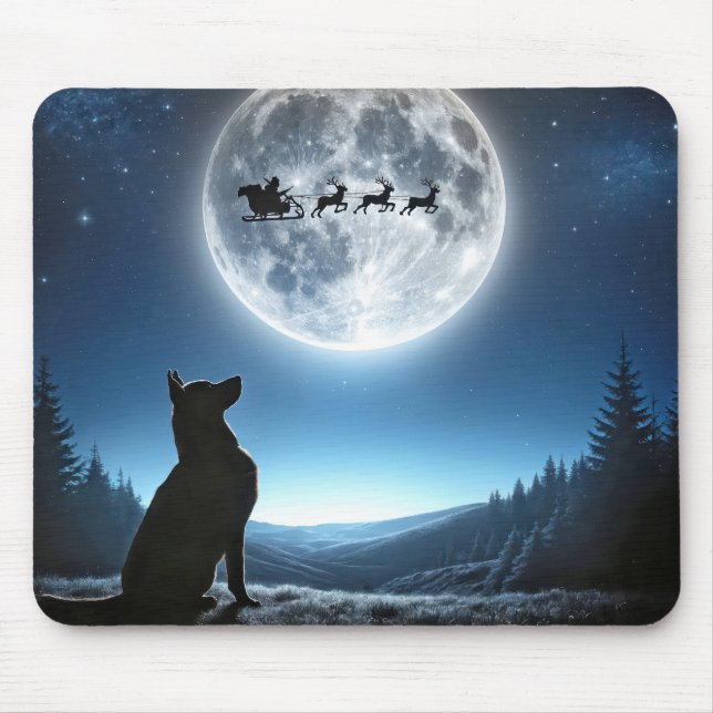 German Shepherd Dog Watching Santa Mouse Pad (Front)