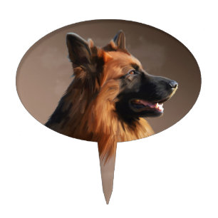 German Shepherd Dog Watercolor Art Portrait Cake Topper