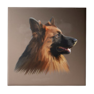 German Shepherd Dog Watercolor Art Portrait Ceramic Tile