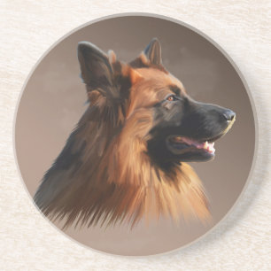 German Shepherd Dog Watercolor Art Portrait Drink Coaster