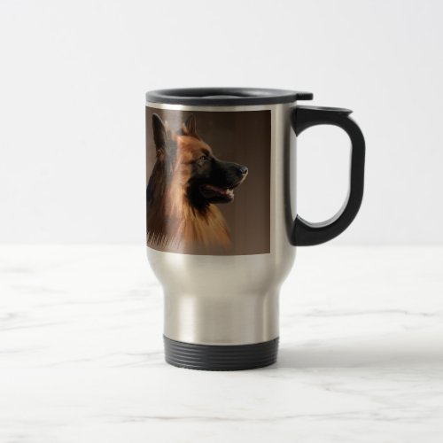 German Shepherd Dog Watercolor Art Portrait Travel Mug