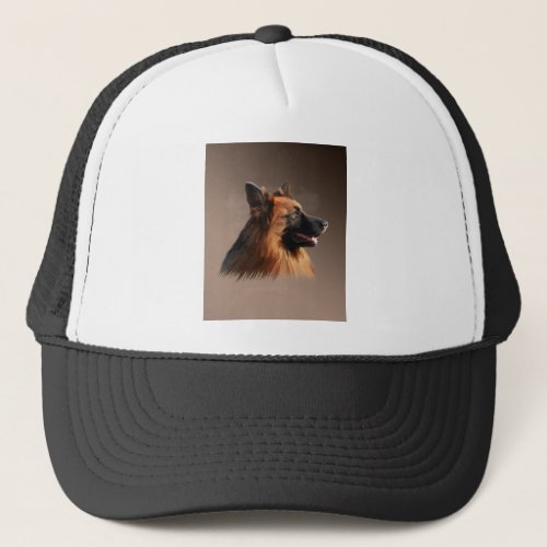 German Shepherd Dog Watercolor Art Portrait Trucker Hat