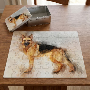 German Shepherd Dog Watercolor Art Print Jigsaw Puzzle