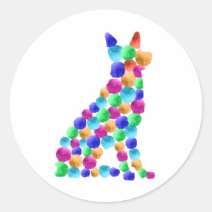 German shepherd dog Watercolor paint dot art Classic Round Sticker