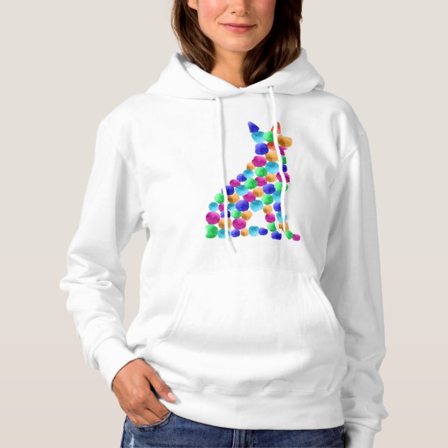 German shepherd dog Watercolor paint dot art Hoodie (Front)