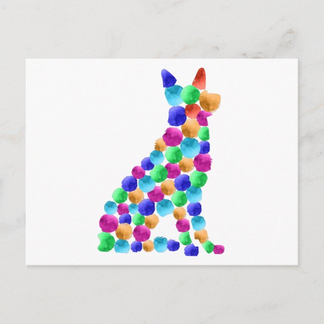 German shepherd dog Watercolor paint dot art Postcard (Front)