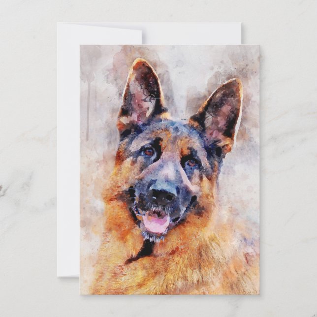German Shepherd Dog Watercolor Portrait 01 Note Card (Front)