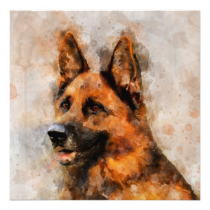 German Shepherd Dog Watercolor Portrait 04 Photo Print