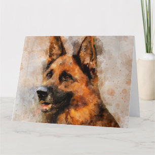 German Shepherd Dog Watercolor Portrait 04 Thank You Card