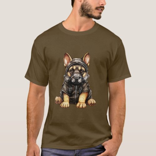 German Shepherd Dog Wearing Gas Mask  T_Shirt