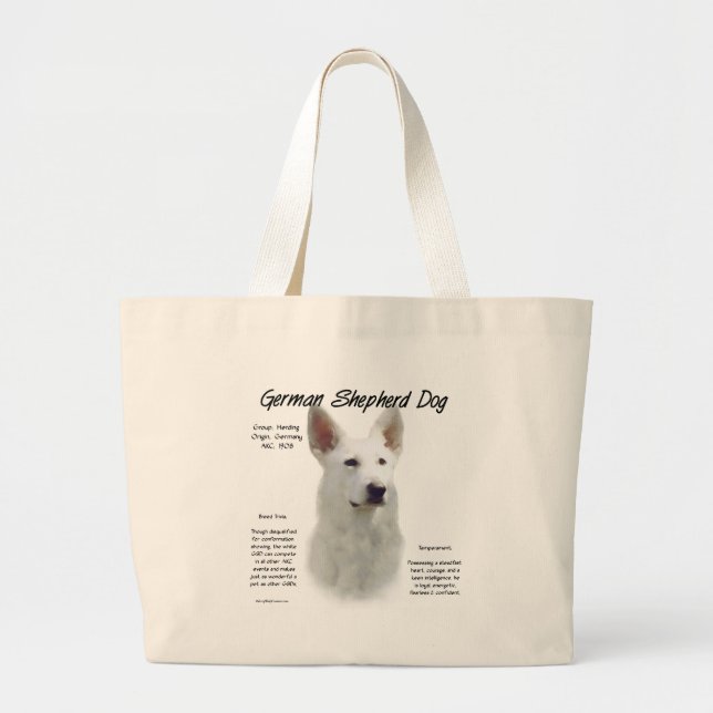 German Shepherd Dog (wht) History Design Large Tote Bag (Front)