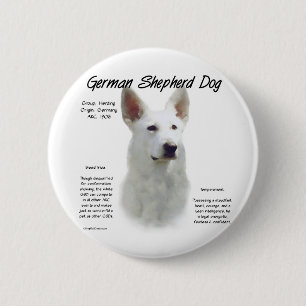 German Shepherd Dog (wht) History Design Pinback Button