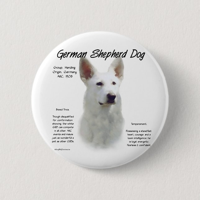 German Shepherd Dog (wht) History Design Pinback Button (Front)