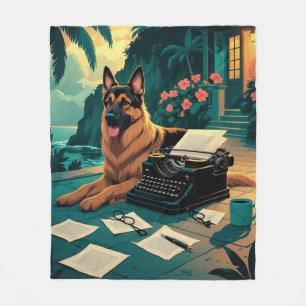 German Shepherd Dog with a gentleman vintage  Fleece Blanket