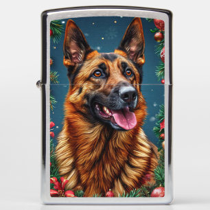 German Shepherd Dog With Christmas Decor Zippo Lighter