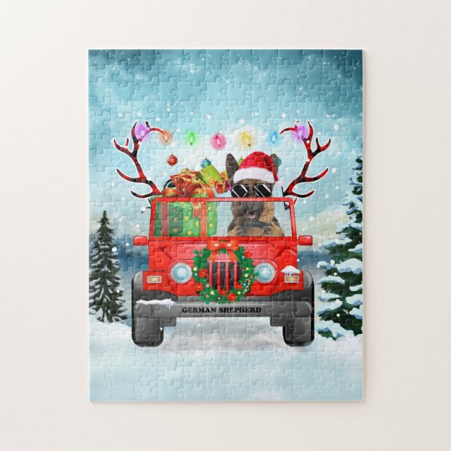 German Shepherd dog with Christmas gifts Jigsaw Puzzle (Vertical)