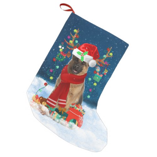 German Shepherd dog with Christmas gifts Small Christmas Stocking