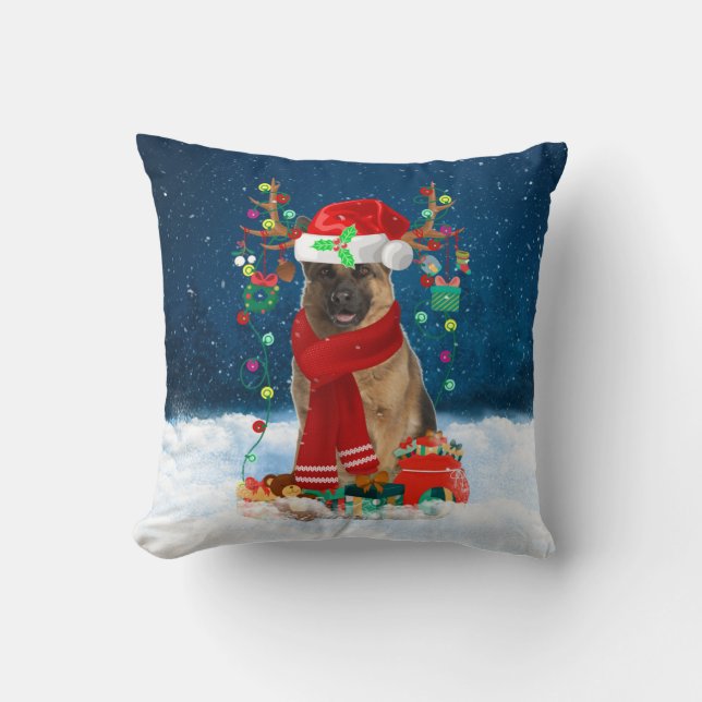German Shepherd dog with Christmas gifts Throw Pillow (Front)