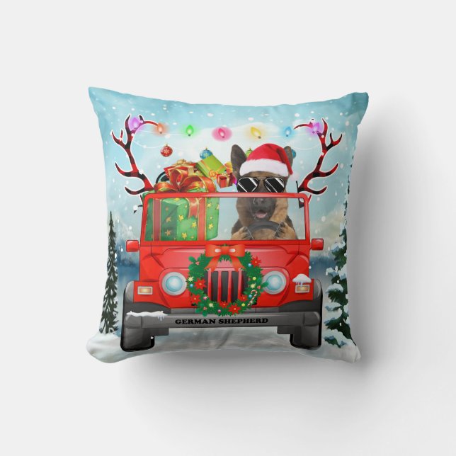 German Shepherd dog with Christmas gifts Throw Pillow (Front)