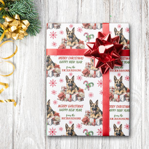 German Shepherd Dog with Christmas Gifts Wrapping Paper