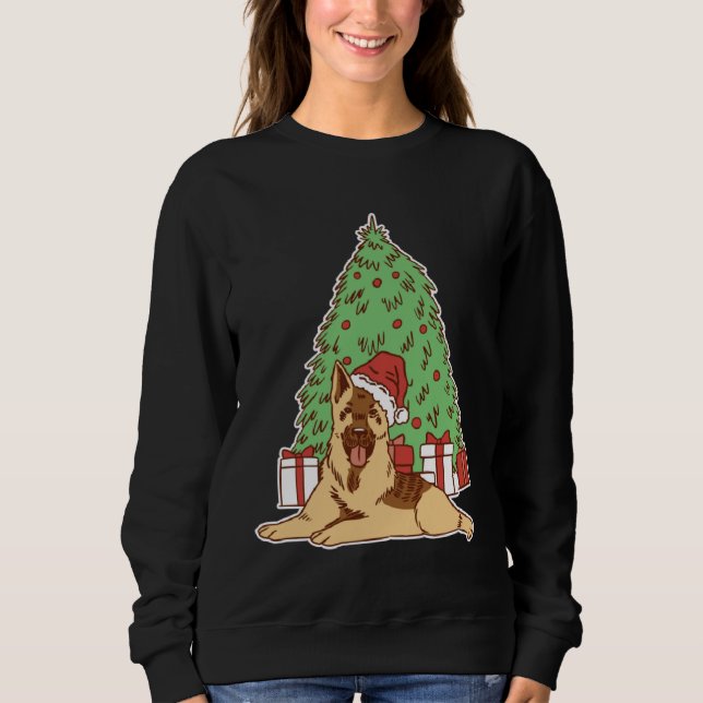 German Shepherd Dog with Christmas Tree and Sweatshirt (Front)