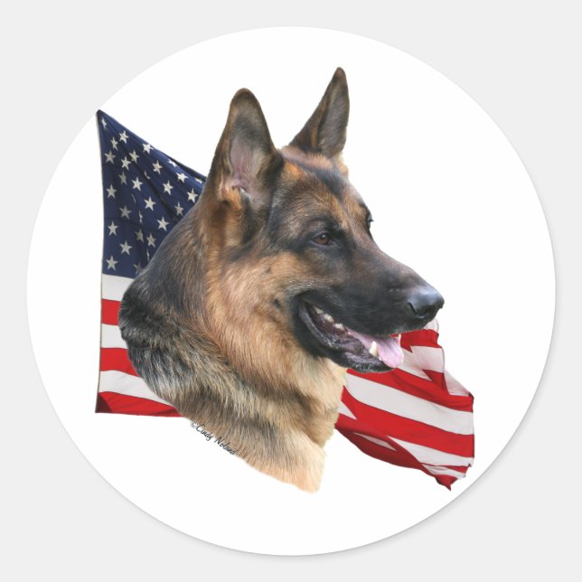 German Shepherd Dog with Flag sticker (Front)