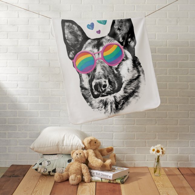 German Shepherd Dog with Hearts Valentine's Day  Baby Blanket (In Situ)
