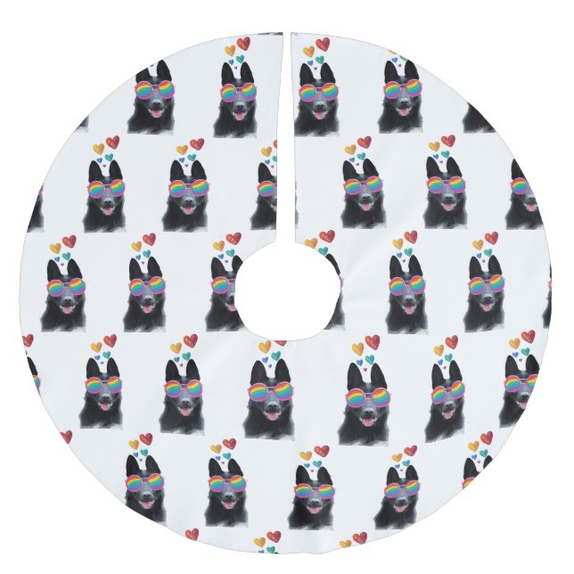 German Shepherd Dog with Hearts Valentine's Day Brushed Polyester Tree Skirt (Front)