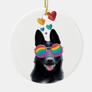 German Shepherd Dog with Hearts Valentine's Day Ceramic Ornament