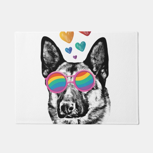 German Shepherd Dog with Hearts Valentine's Day Doormat (Front)