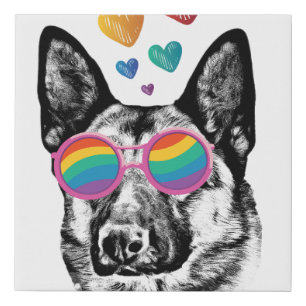 German Shepherd Dog with Hearts Valentine's Day Faux Canvas Print