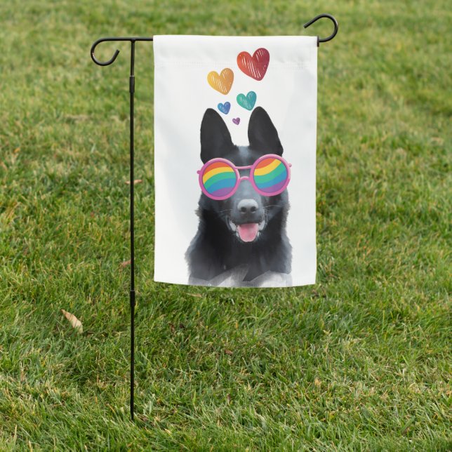 German Shepherd Dog with Hearts Valentine's Day Garden Flag (In SItu)