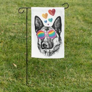 German Shepherd Dog with Hearts Valentine's Day Garden Flag