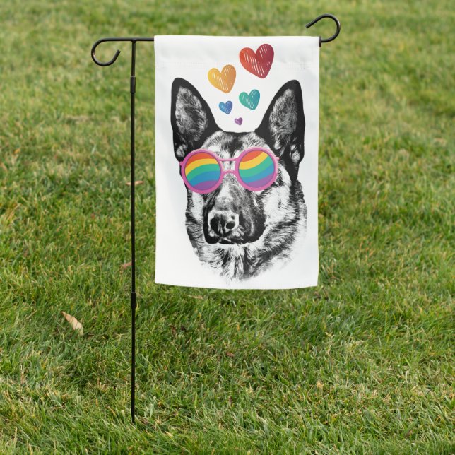 German Shepherd Dog with Hearts Valentine's Day  Garden Flag (In SItu)