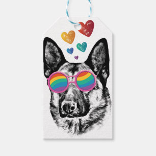 German Shepherd Dog with Hearts Valentine's Day Gift Tags