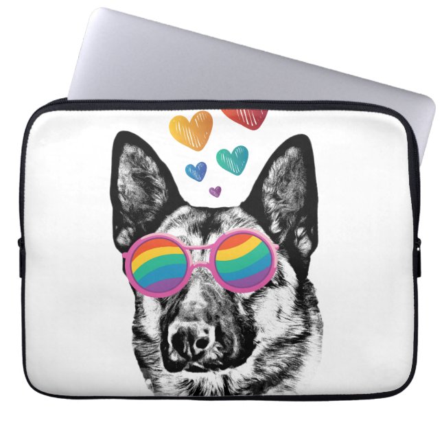 German Shepherd Dog with Hearts Valentine's Day Laptop Sleeve (Front)