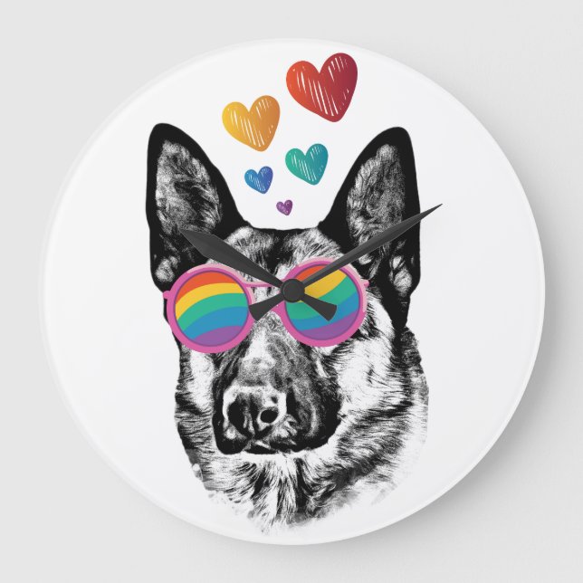 German Shepherd Dog with Hearts Valentine's Day Large Clock (Front)