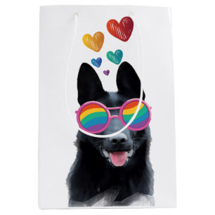 German Shepherd Dog with Hearts Valentine's Day Medium Gift Bag