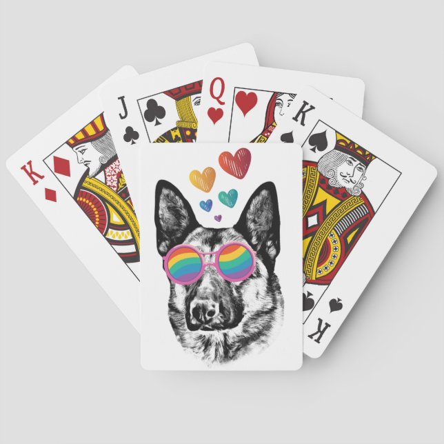 German Shepherd Dog with Hearts Valentine's Day  Poker Cards (Back)