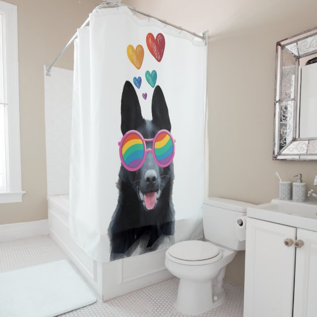 German Shepherd Dog with Hearts Valentine's Day Shower Curtain (In Situ)