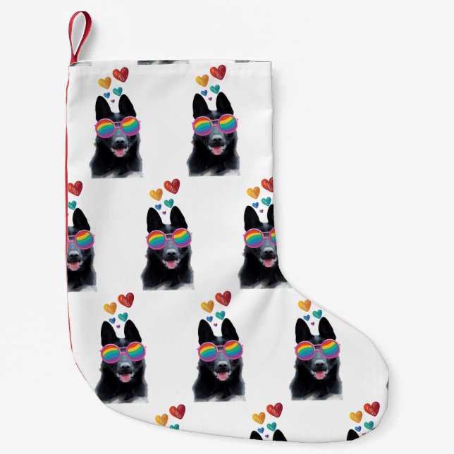 German Shepherd Dog with Hearts Valentine's Day  Small Christmas Stocking (Front)