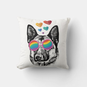 German Shepherd Dog with Hearts Valentine's Day Throw Pillow