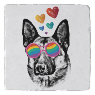 German Shepherd Dog with Hearts Valentine's Day Trivet